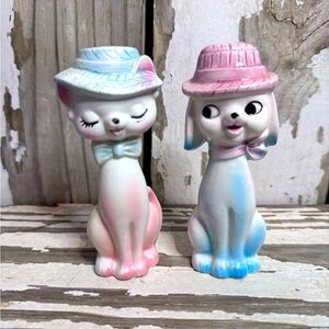 Vintage Dog and Cat Salt & Pepper Shakers Pink, Blue 1950’s